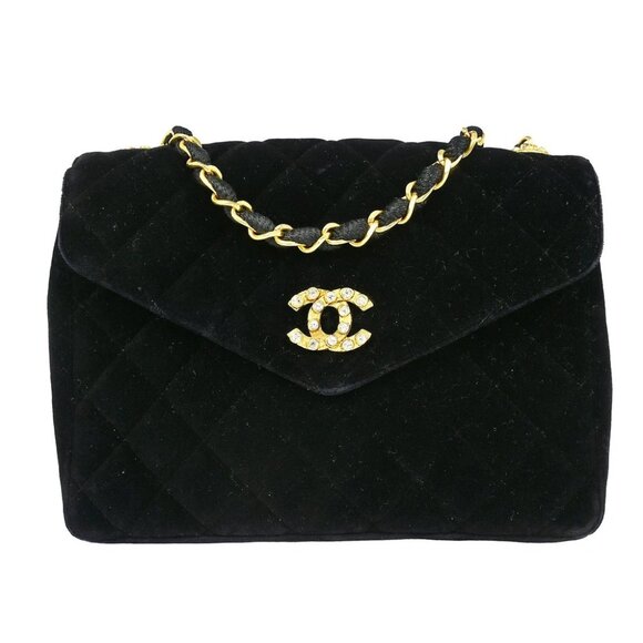 Chanel Black Velvet Chain Shoulder Bag XX40378 - Picture 1 of 8